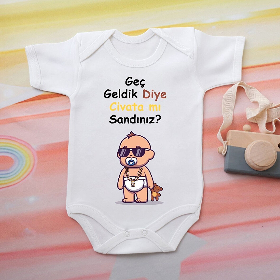 Pamuklu Organik Bebek Zıbını Kısa Kollu Kişiye Özel  0083