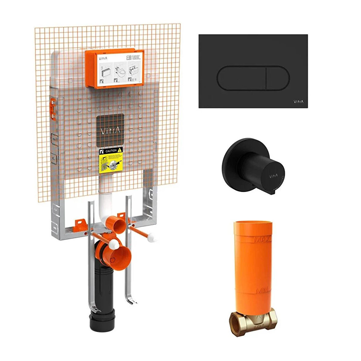 VitrA Gömme Rezervuar Seti 800-1896 (Gömme Rezervuar+Stop Valf+Mat Siyah Panel)