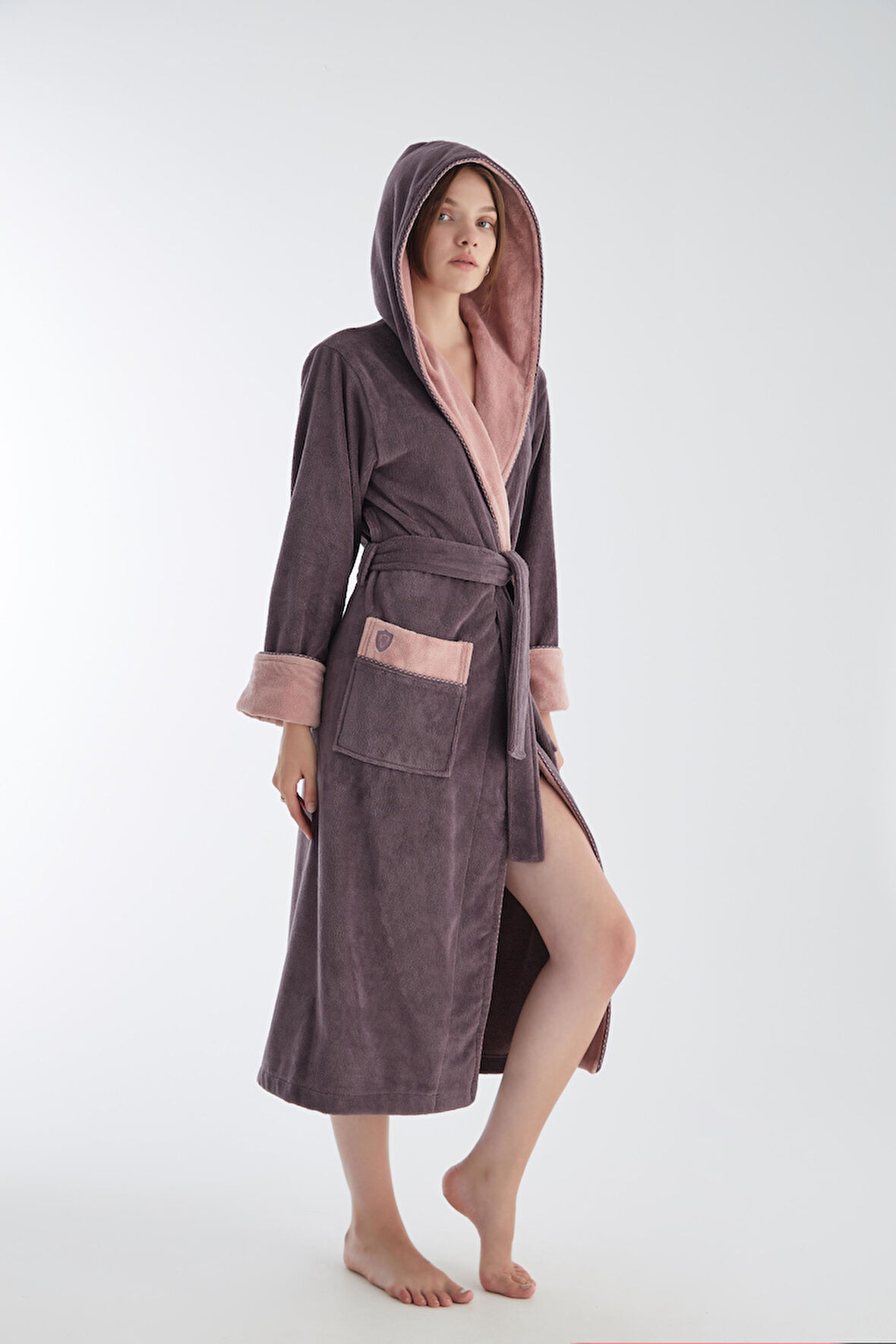 Uzun Kapüşonlu Triga Bambu Cotton Bayan Bornoz