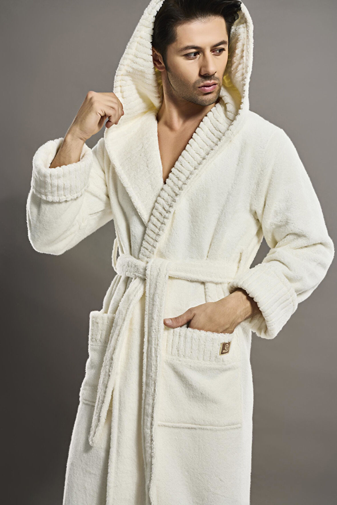 Yaka Fitilli %100 Organik Cotton  Cotton Erkek Bornozu