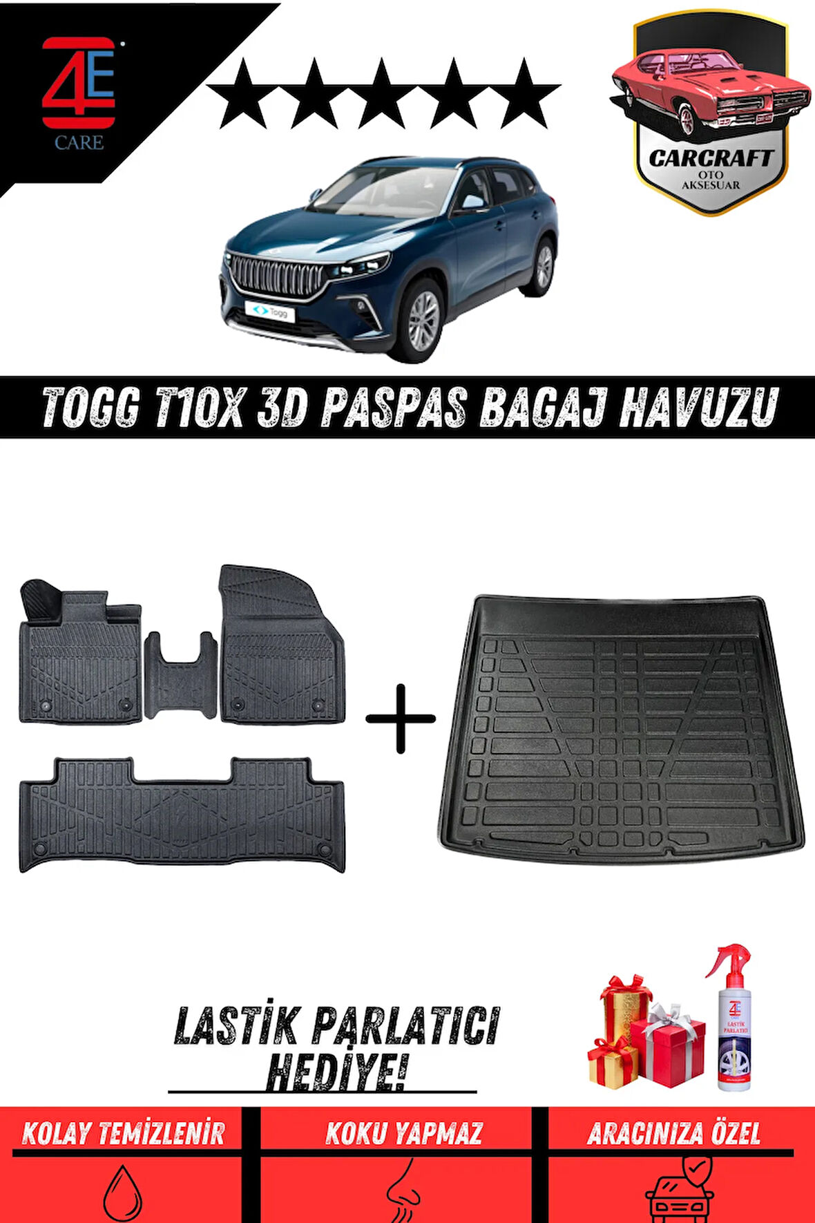 TOGG T10X  2023 3D Havuzlu Paspas & Bagaj Havuzu Set
