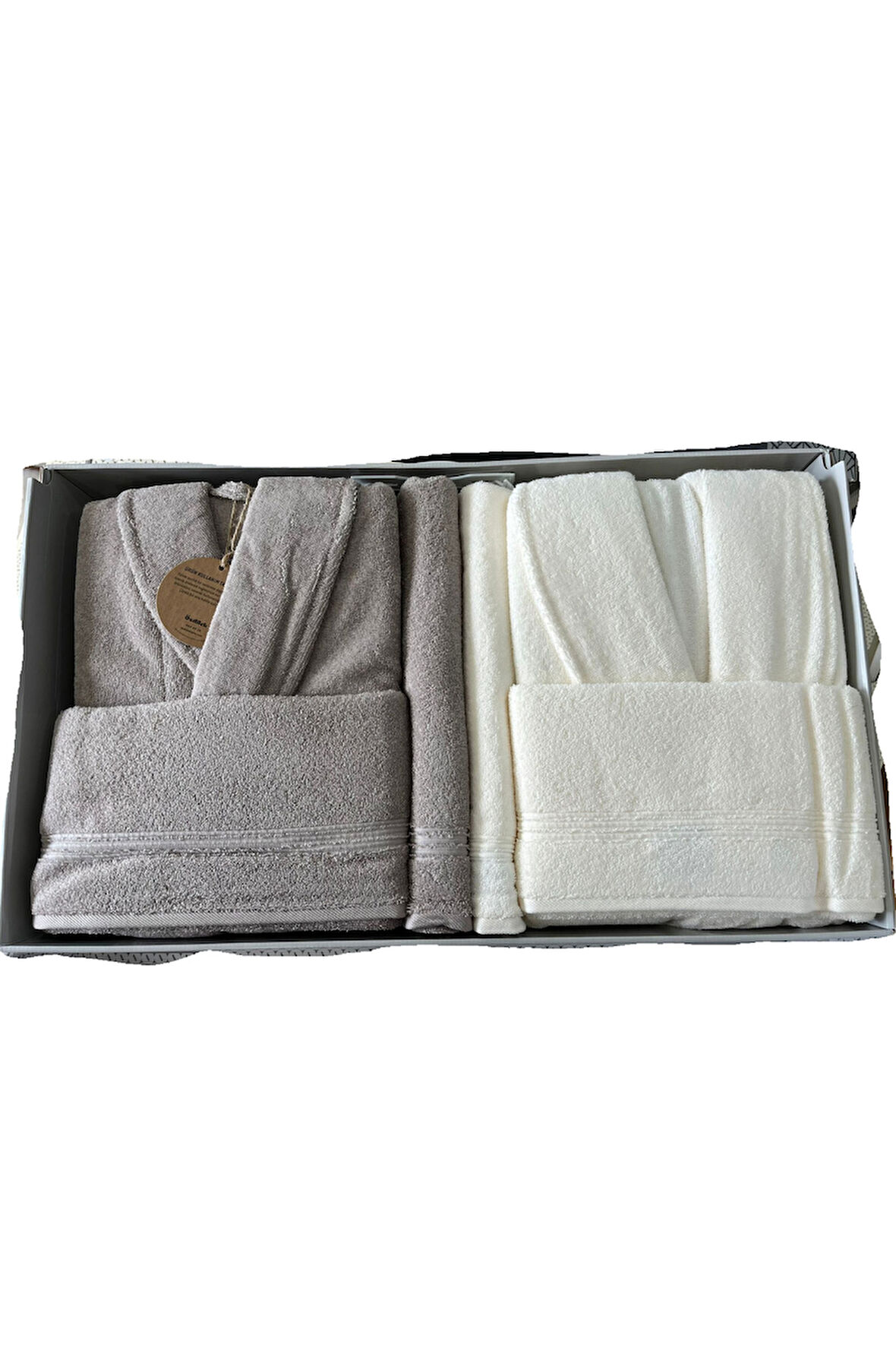 Özdilek Alleur Aile Bornoz Seti Bej - Krem