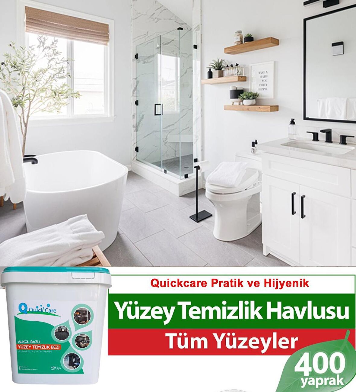 QUICKCARE Dezenfektanlı Yüzey Temizlik Havlusu 400 Yaprak- Limon Kokulu 