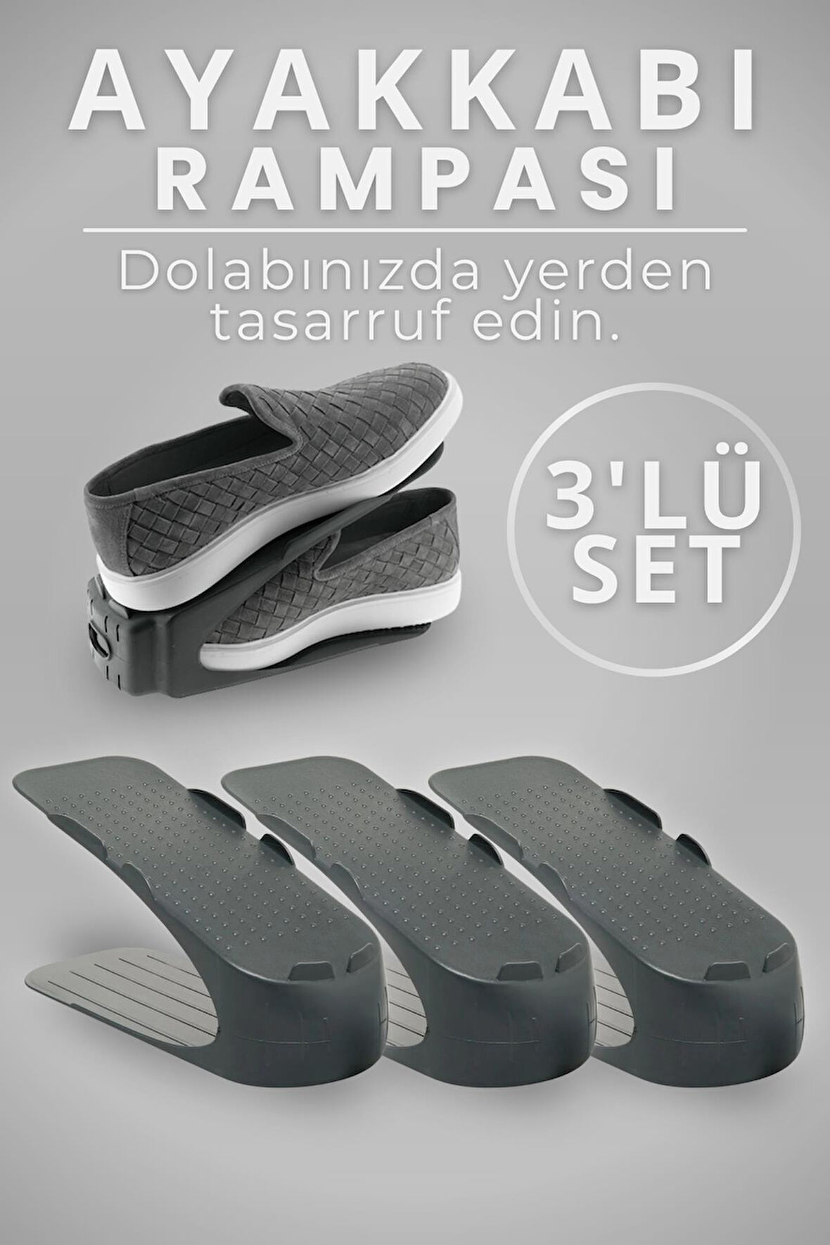 Ayakkabı Rampası 3 Adet | Dolap Düzenleyici Ayakkabı Sergi Rampası