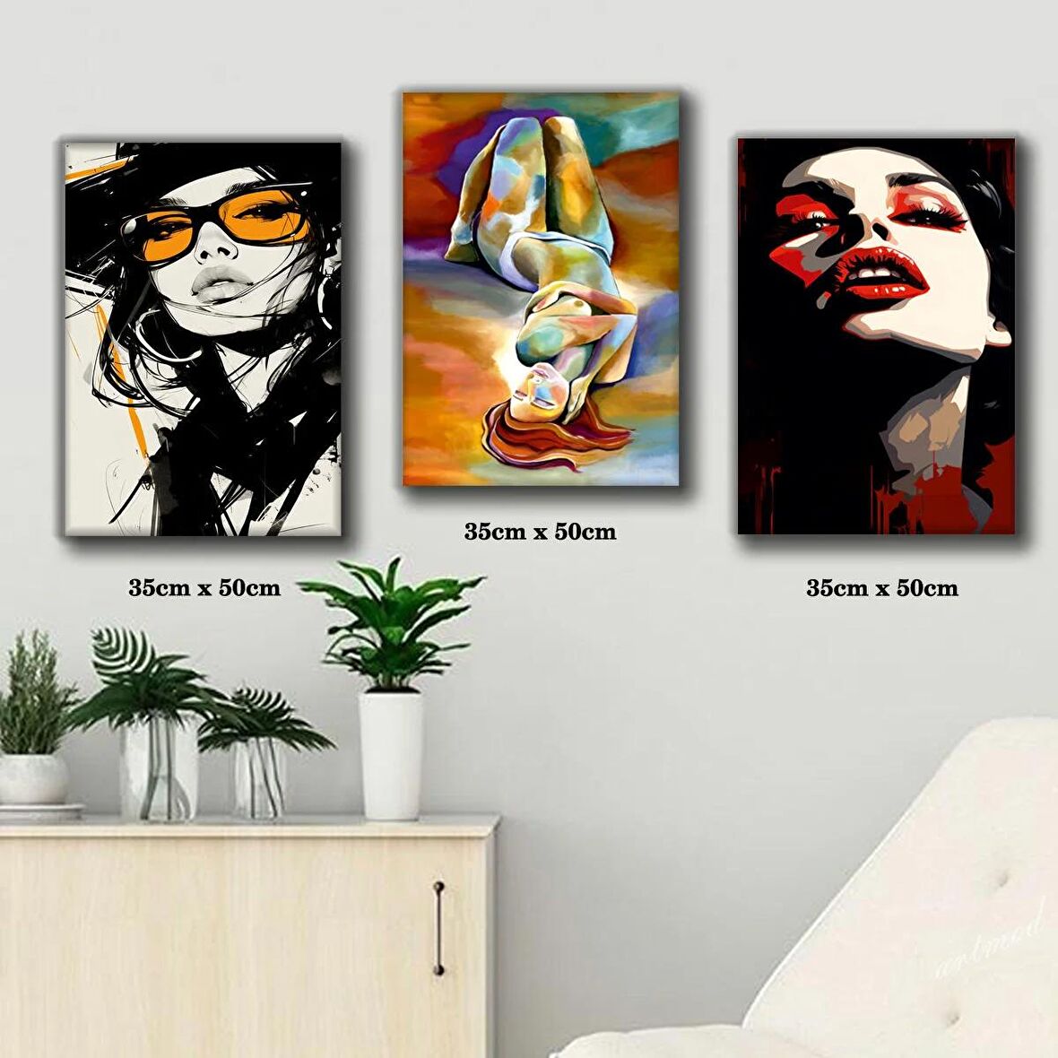 kadın fotoğrafı artistlik vücud pozu tablosu 3 adet 35cmx50cm kumaş baskılı canvas tablo