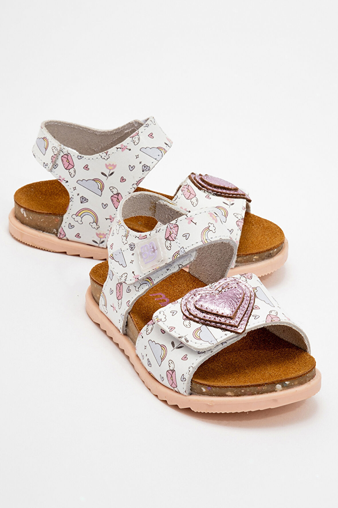 mnpc Kız Çocuk Beyaz Hakiki Deri Mantar Tabanlı Günlük  Çocuk Sandalet