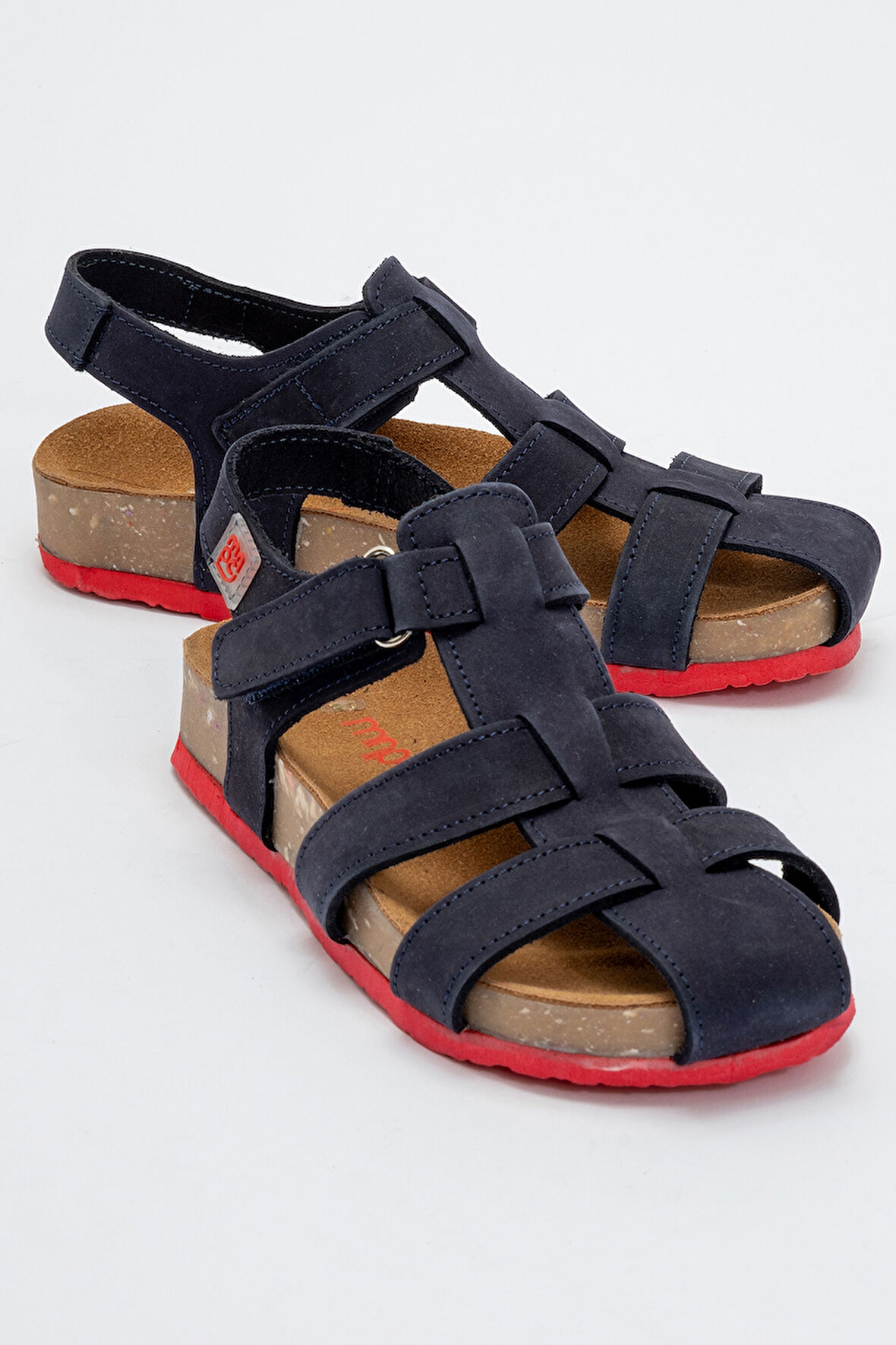 mnpc Unisex Çocuk Lacivert Hakiki Deri Mantar Tabanlı Günlük Çocuk Sandalet