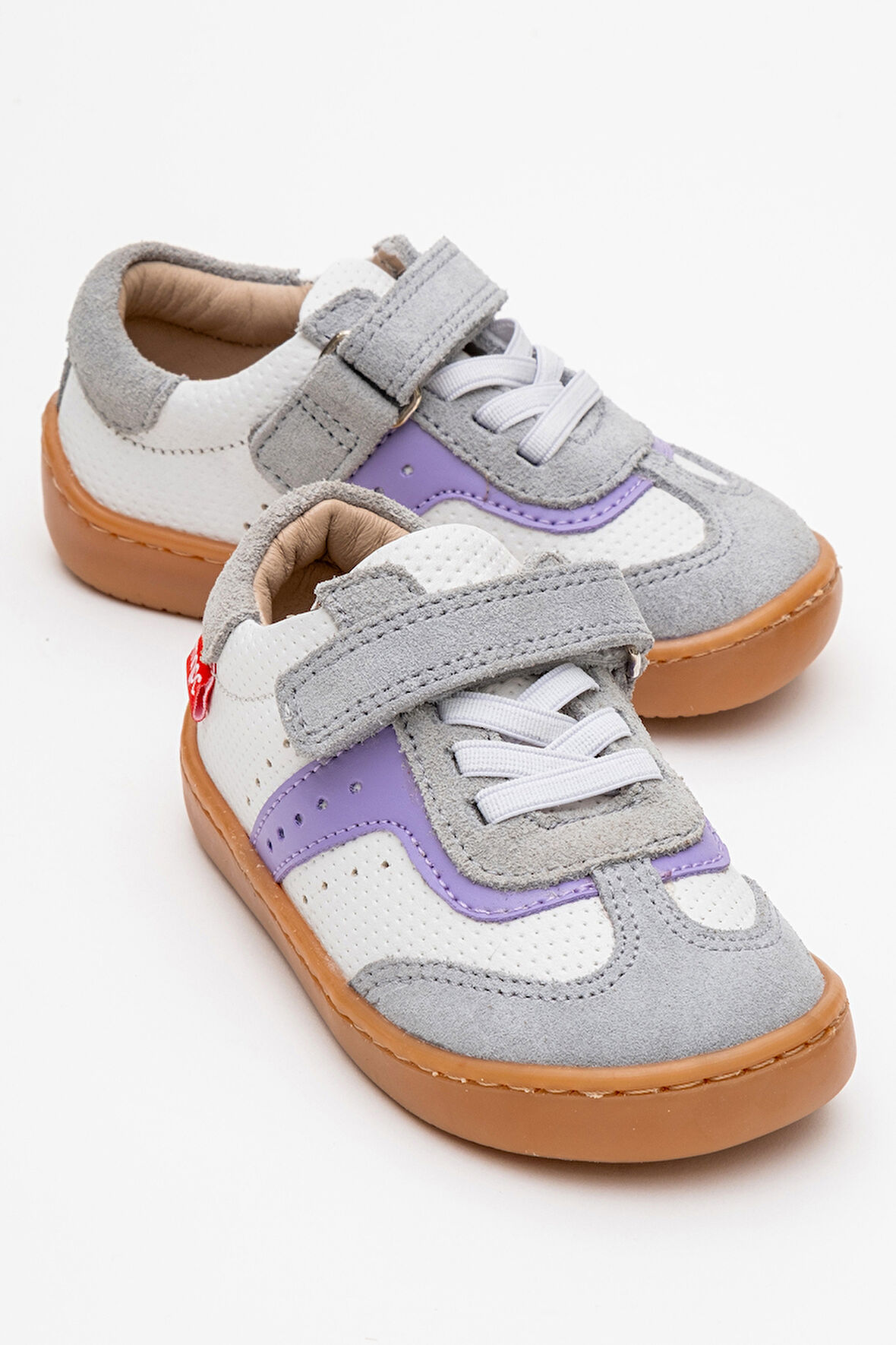 mnpc Unisex Çocuk Beyaz-Lila Hakiki Deri Günlük İlk Adım Ayakkabı