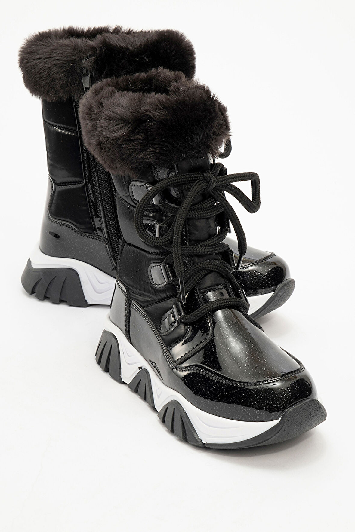 mnpc Kız Çocuk Siyah Simli Rugan Deri Suya Dayanıklı Günlük Bot