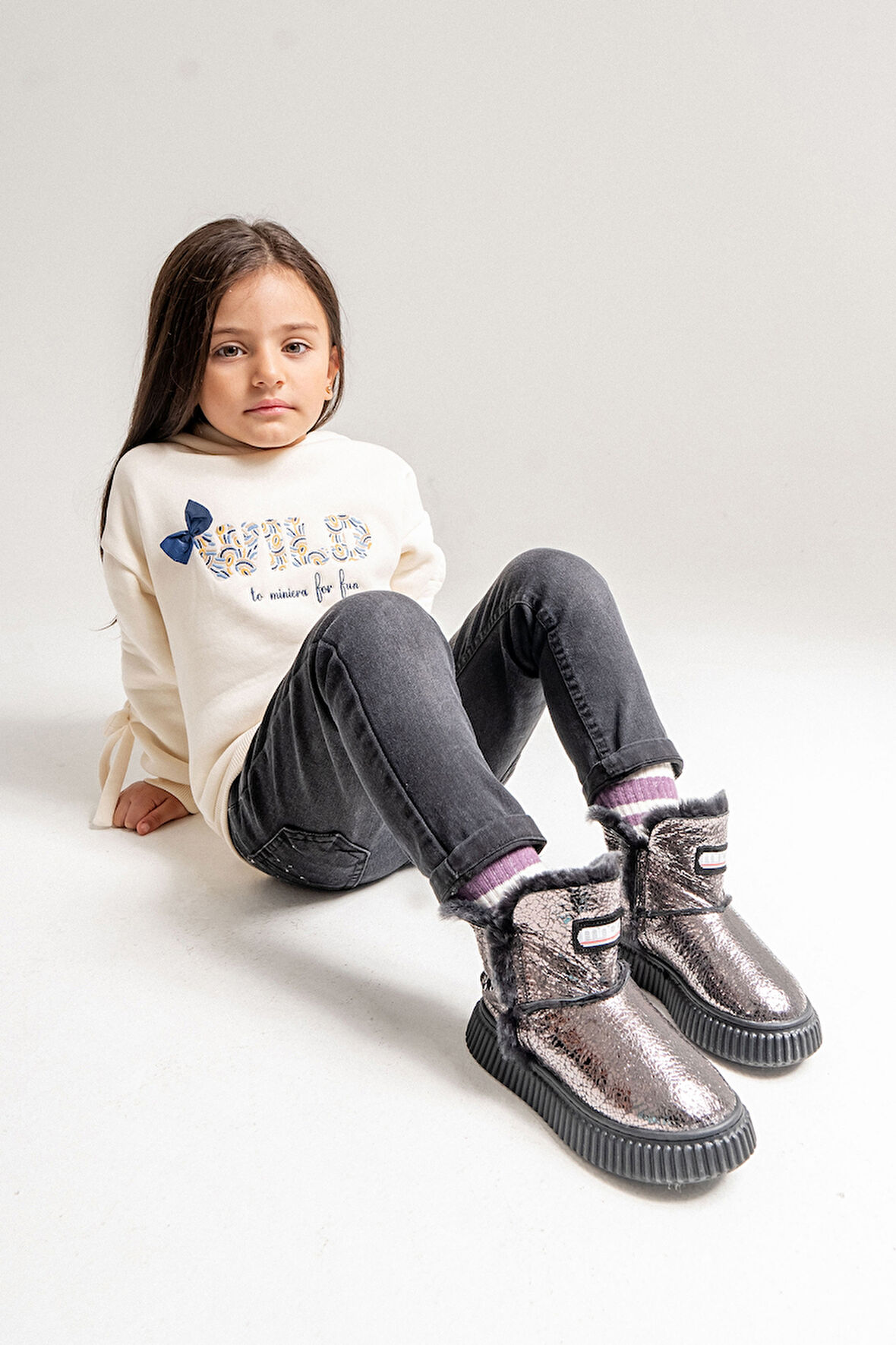 mnpc Kız Çocuk Platin Hakiki Deri Hakiki Kürklü Suya Dayanıklı Bot