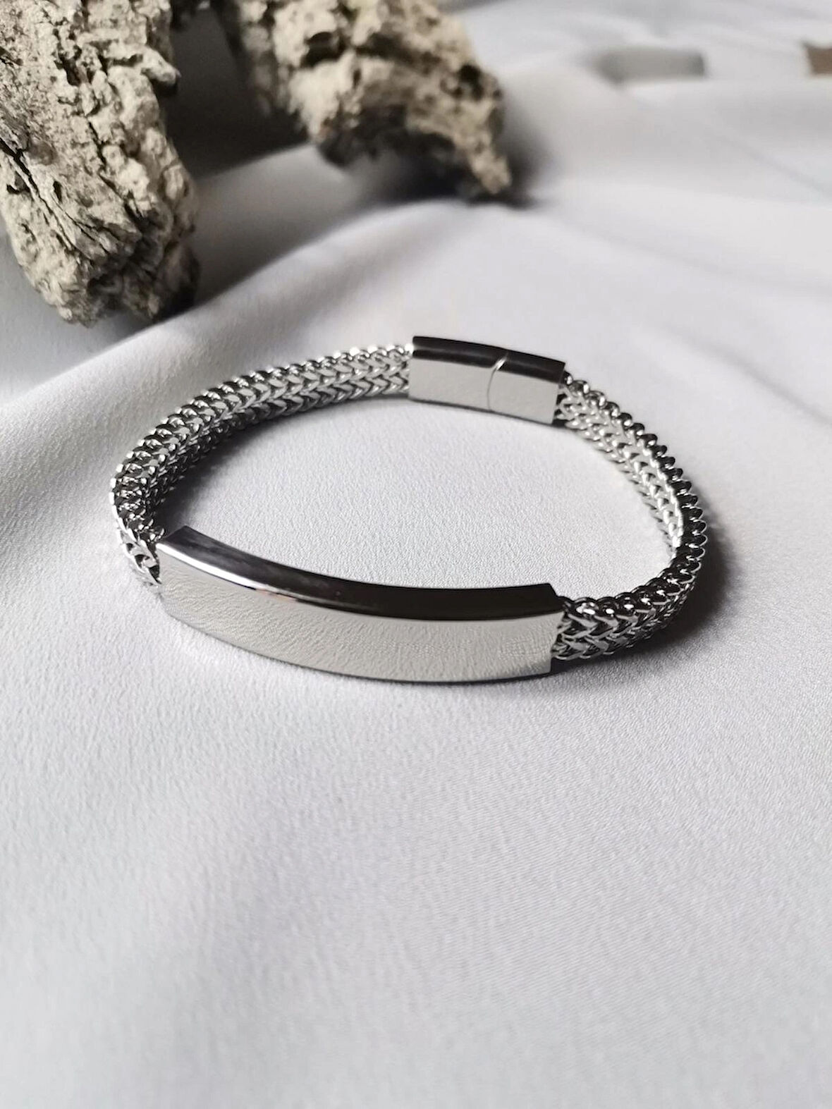 Luna Jewelry Erkek Gümüş Renk Steel Bond 316L Çelik Bileklik