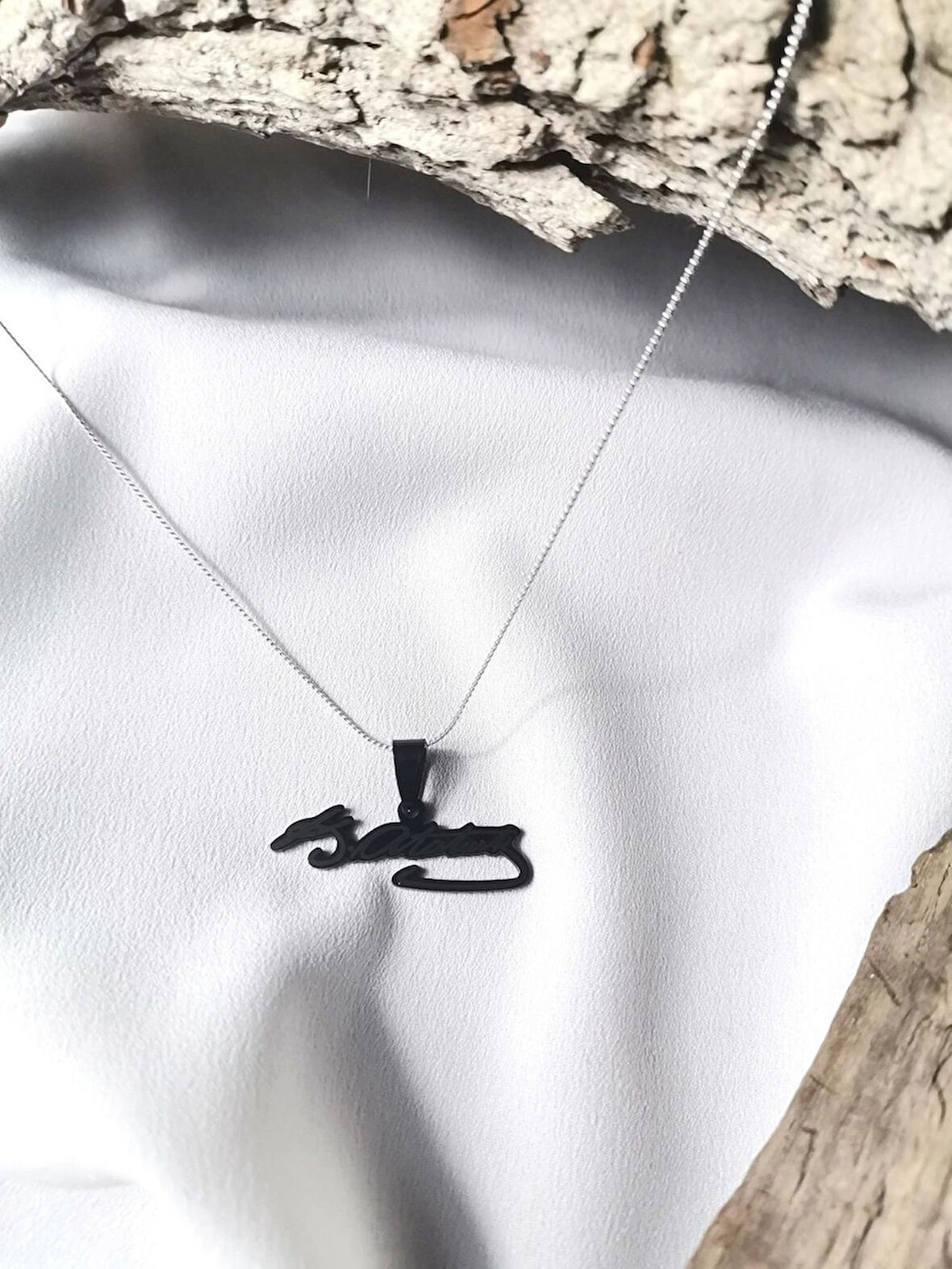 Luna Jewelry Erkek Siyah Atatürk Imza 316L Çelik Kolye