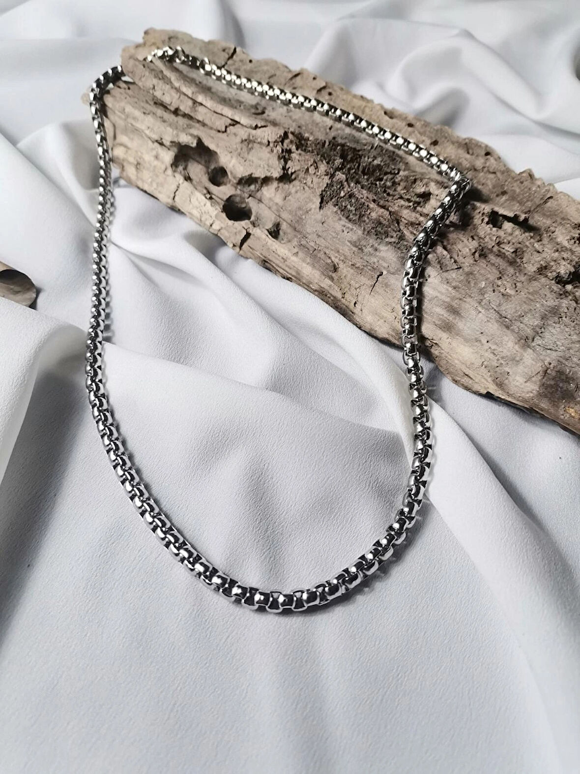 Luna Jewelry Erkek Gümüş Renk 316L Çelik Roma Zincir Kolye