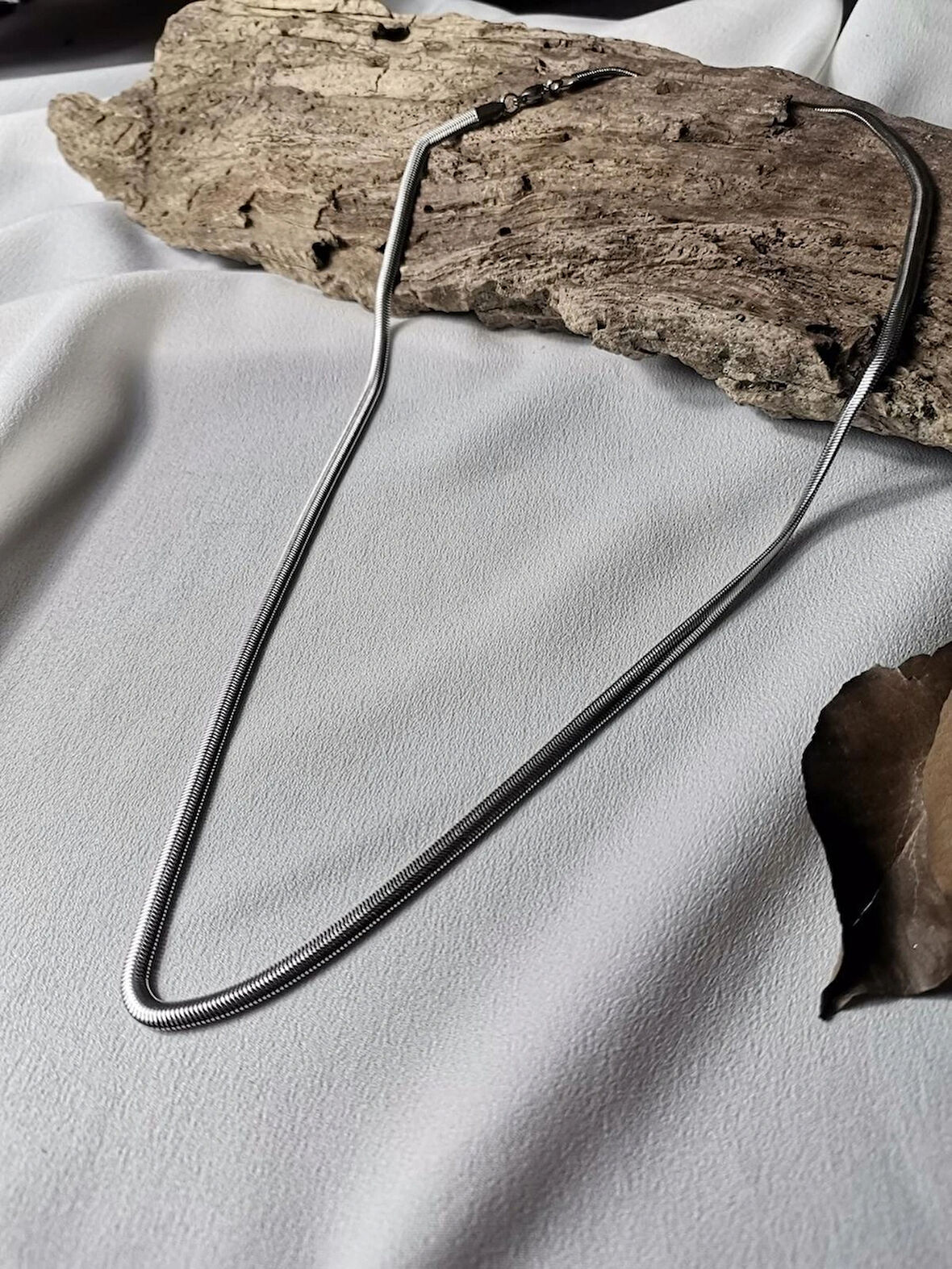 Luna Jewelry Erkek Gümüş Renk Snake Chain 316 L Çelik Zincir Kolye