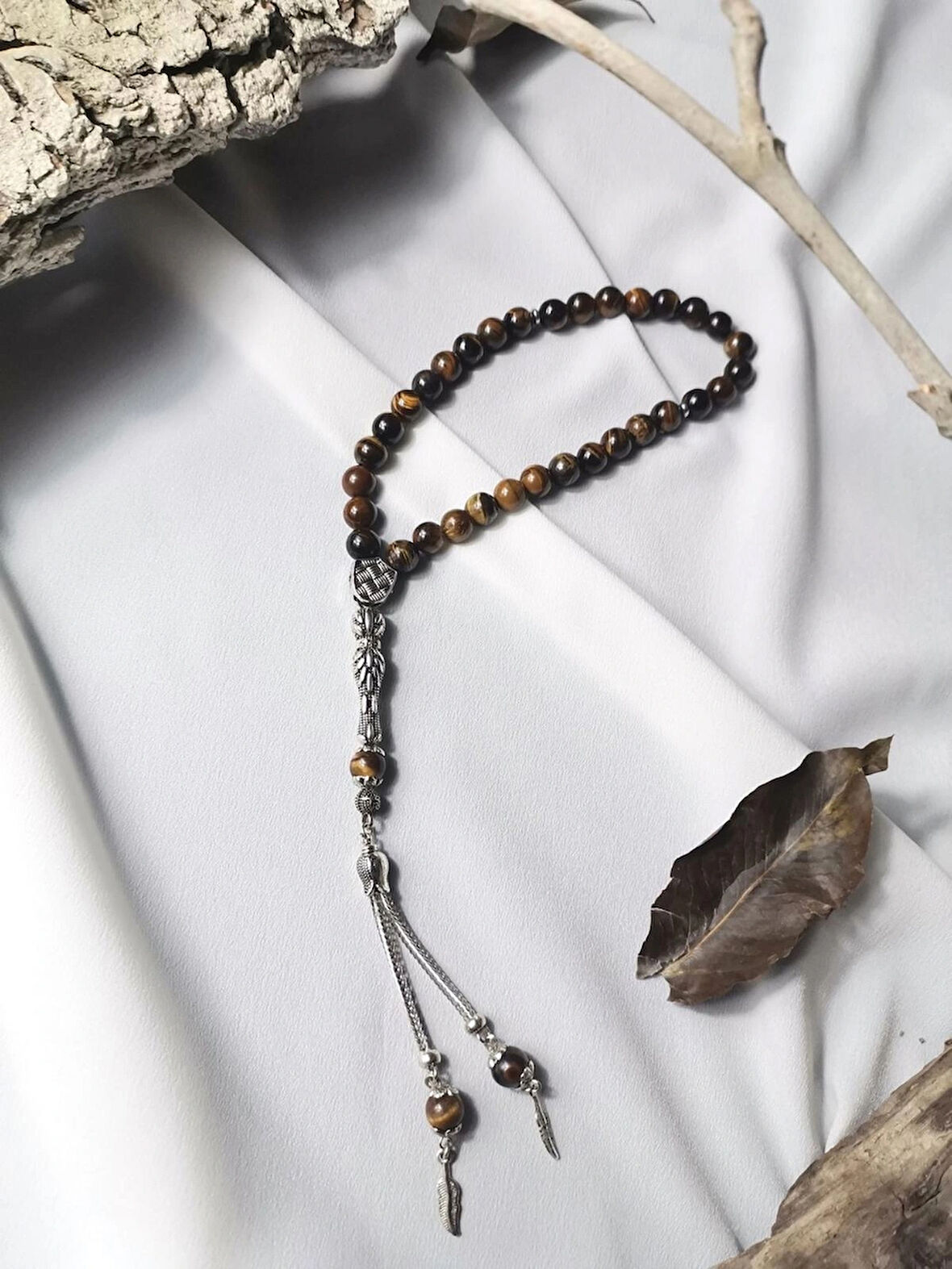 Luna Jewelry Kaplan Gözü Doğal Taş Küre Kesim 33 lü 8mm Tesbih