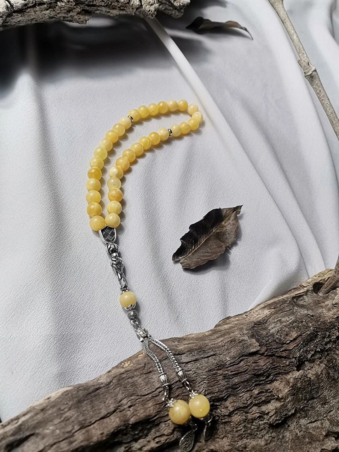 Luna Jewelry Kalsit Doğal Taş Küre Kesim 33 lü 8mm Tesbih