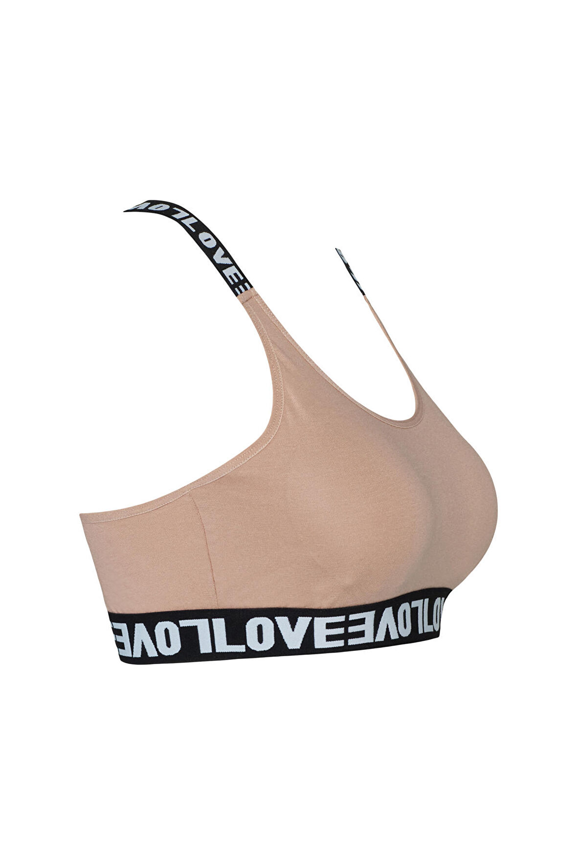 HNX Ekru Pamuklu LOVE Lastik Halka Detaylı  Pedli Kadın Büstiyer