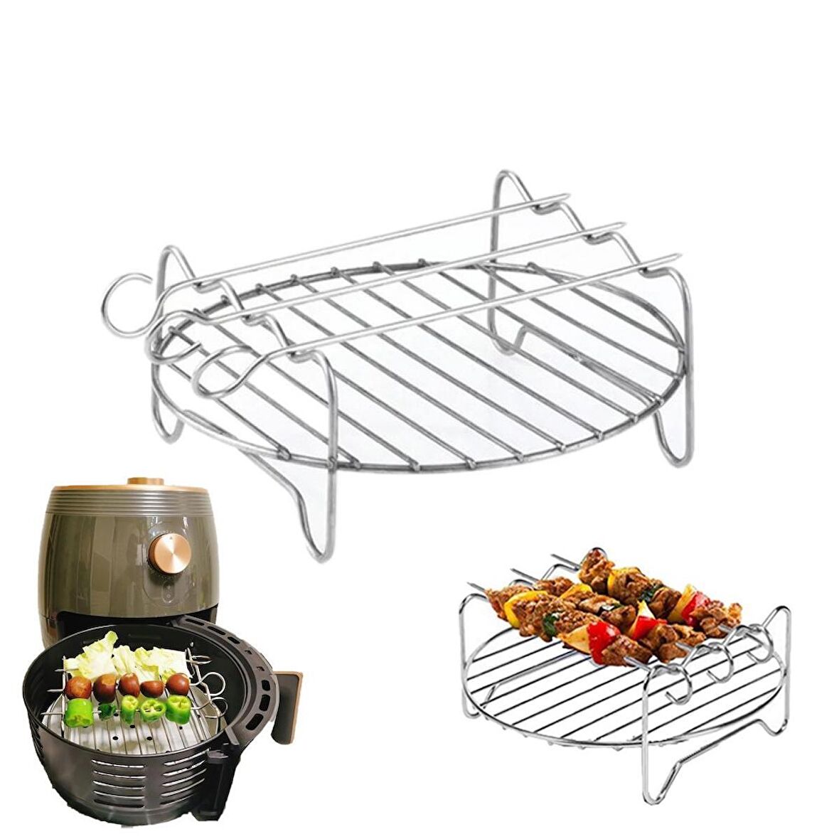 Airfryer Şiş Izgarası Xiaomi 3.5 Lt Ve Philips 4.1 Lt Uyumlu Hava Fritözü Şiş Izgarası 18 Cm