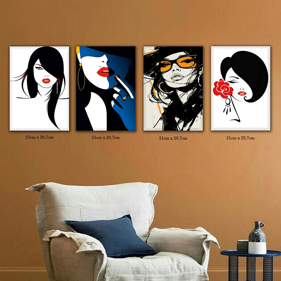 kadın silüet saç stil artistlik tabela HD baskılı 4lü kumaş baskı tablo resim