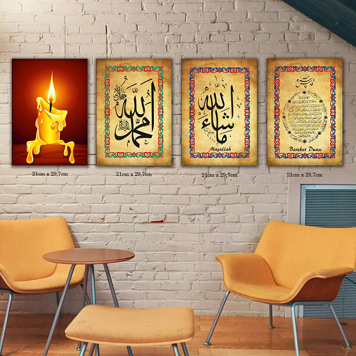 maşallah bereket duası mum ışık tabela HD baskılı 4lü kumaş baskı tablo resim