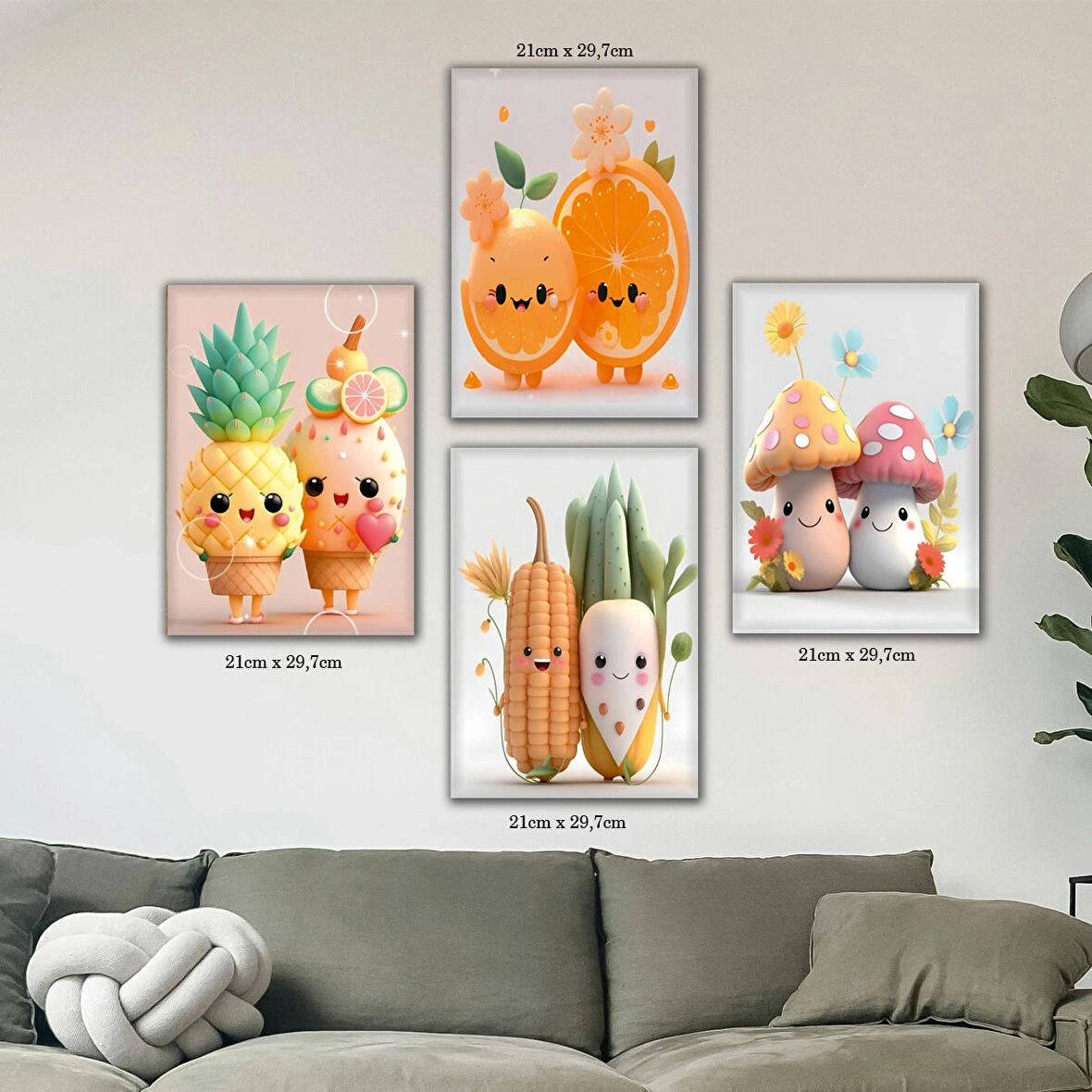 mutfak eğlenceli meyveler tabela HD baskılı 4lü kumaş baskı tablo resim