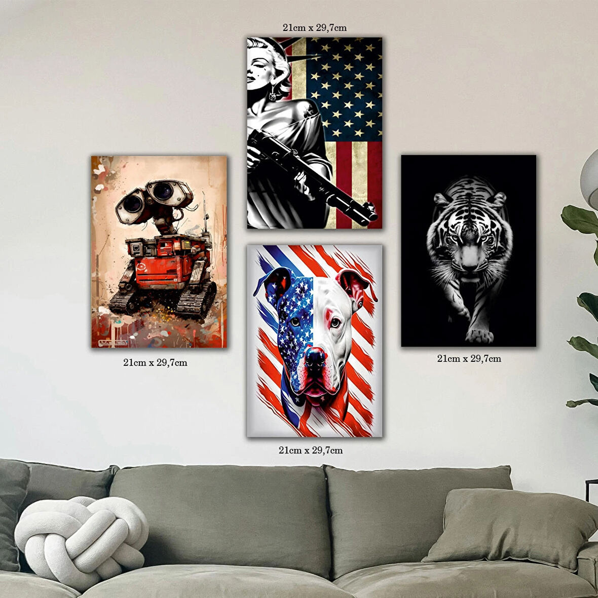 amerika kaplan pitbull wall bayrak tabela HD baskılı 4lü kumaş baskı tablo resim