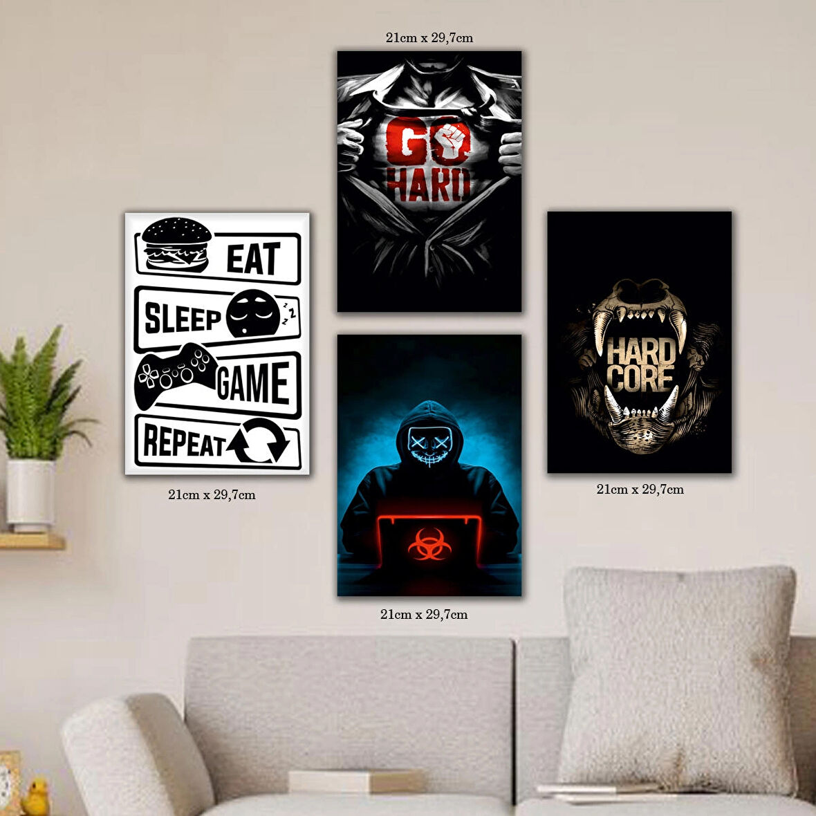 eat sleep game genç odası oyuncular için tabela HD baskılı 4lü kumaş baskı tablo resim