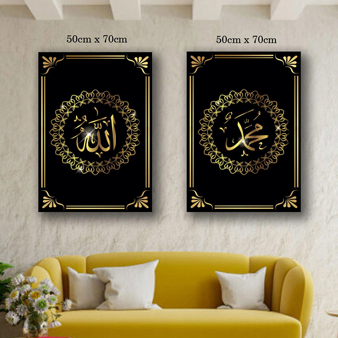 allah hz. Muhammed kanvas tuval tablo resim 2 adet 50x70 HD baskı