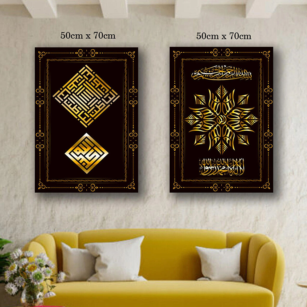 dini yazı semboller kanvas tuval tablo resim 2 adet 50x70 HD baskı