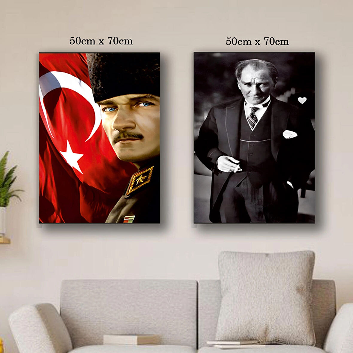 ayyıldız bayrak mustafa kemal kanvas tuval tablo resim 2 adet 50x70 HD baskı