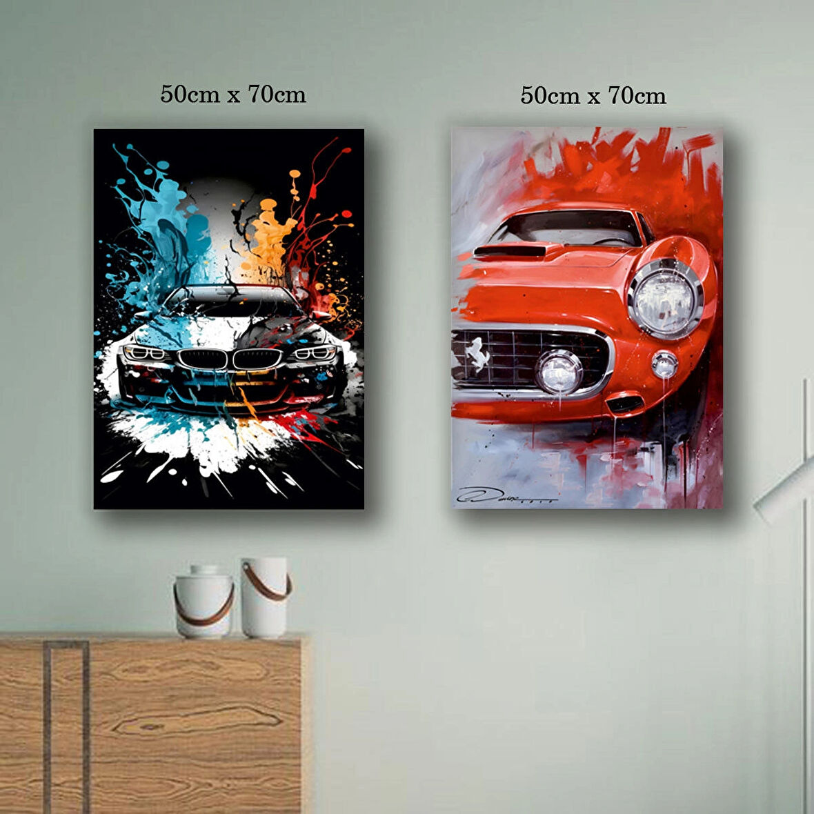 spor yeni araba modelleri kanvas tuval tablo resim 2 adet 50x70 HD baskı