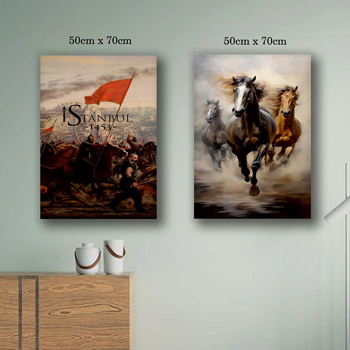 istanbul fetih koşan atlar kanvas tuval tablo resim 2 adet 50x70 HD baskı