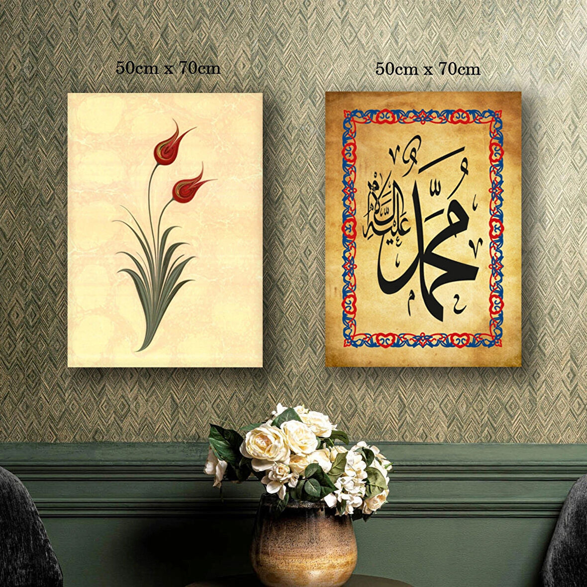 çiçek gül dini tablo  kanvas tuval tablo resim 2 adet 50x70 HD baskı