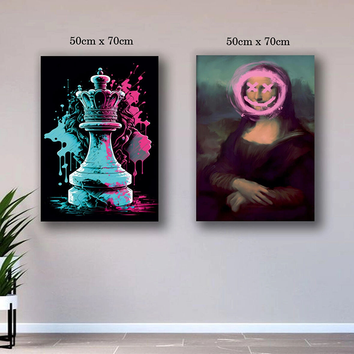 monalisa ve santraç oyun kanvas tuval tablo resim 2 adet 50x70 HD baskı