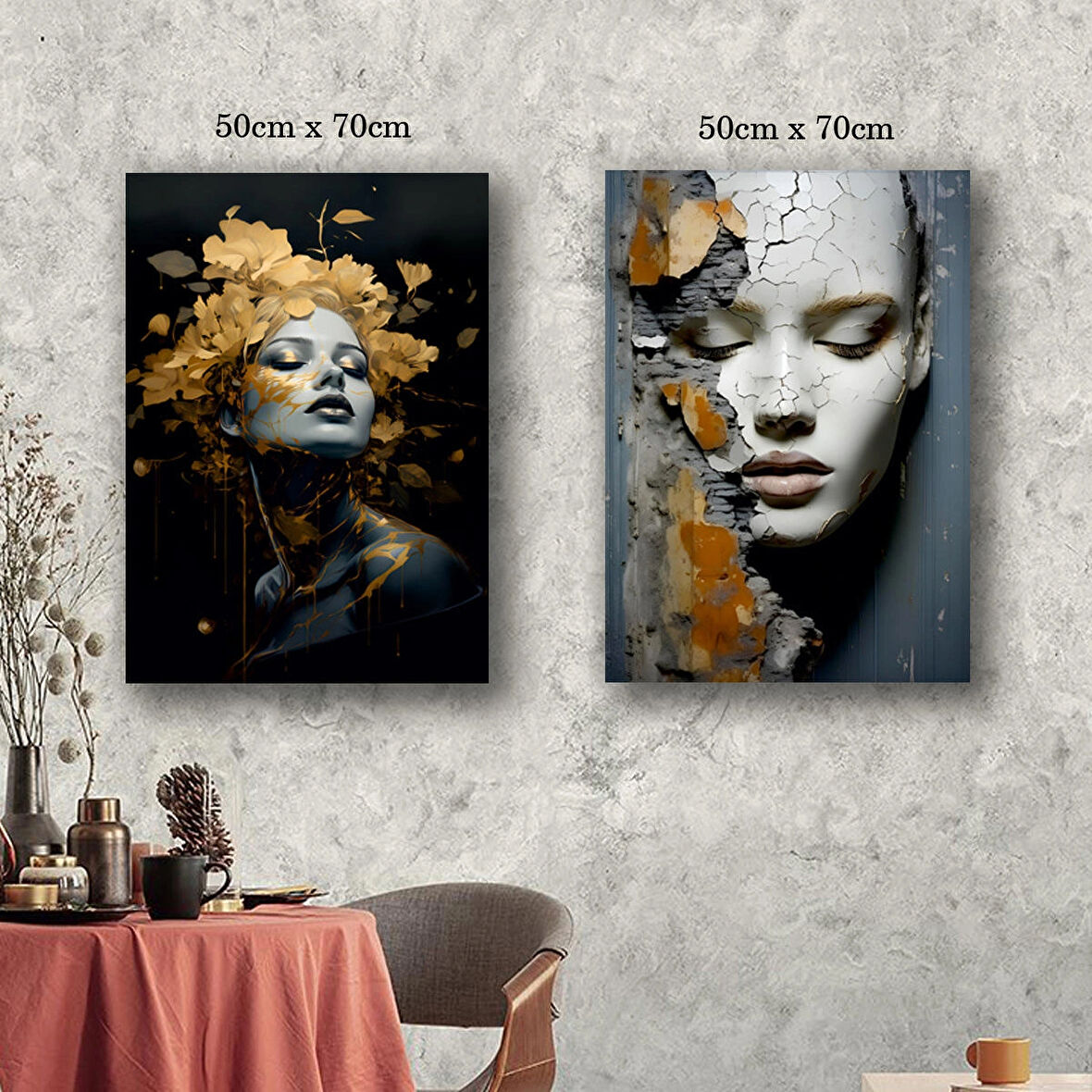 kadın artistlik poz kanvas tuval tablo resim 2 adet 50x70 HD baskı