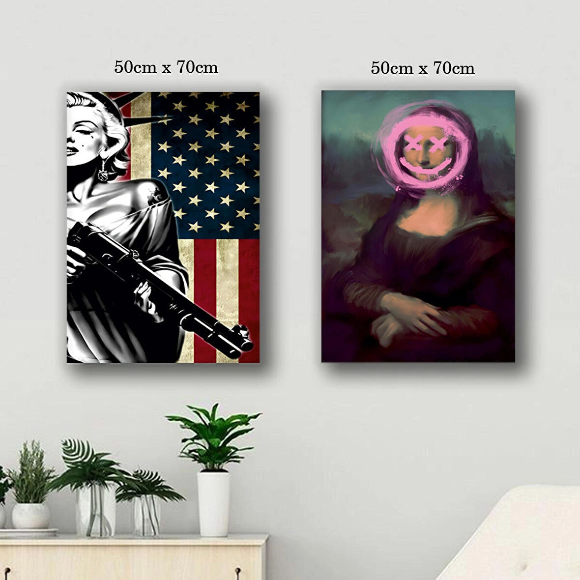 mona lisa marilyn monroe amerika kanvas tuval tablo resim 2 adet 50x70 HD baskı