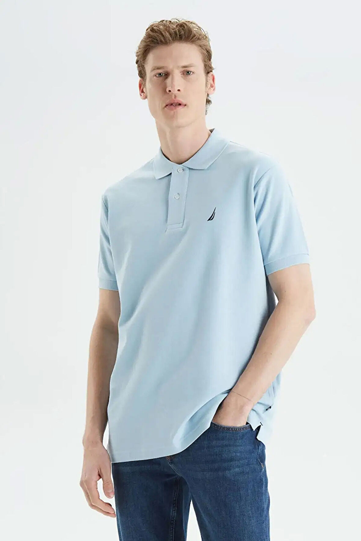 Erkek Düğmeli Polo Yaka T-Shirt - Mavi | XS