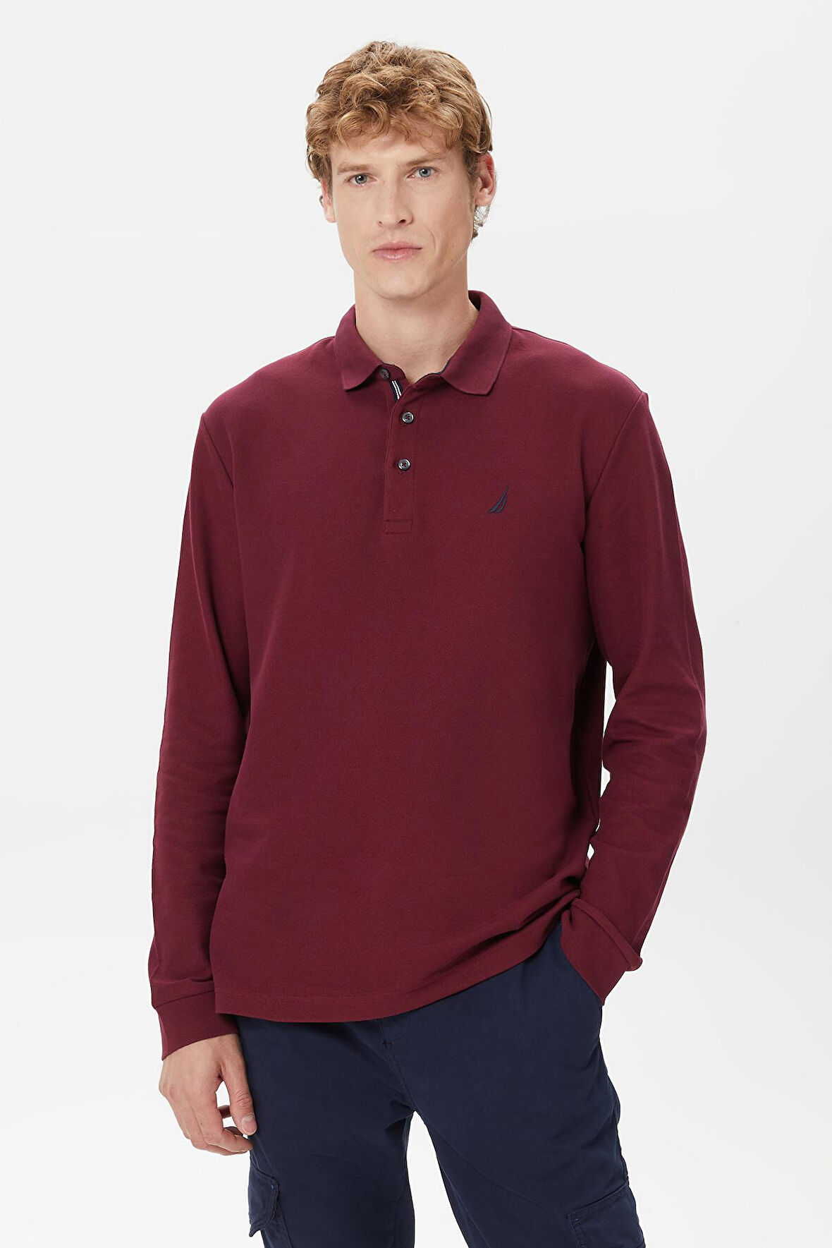 Erkek Uzun Kol Polo Tişört - Bordo | L