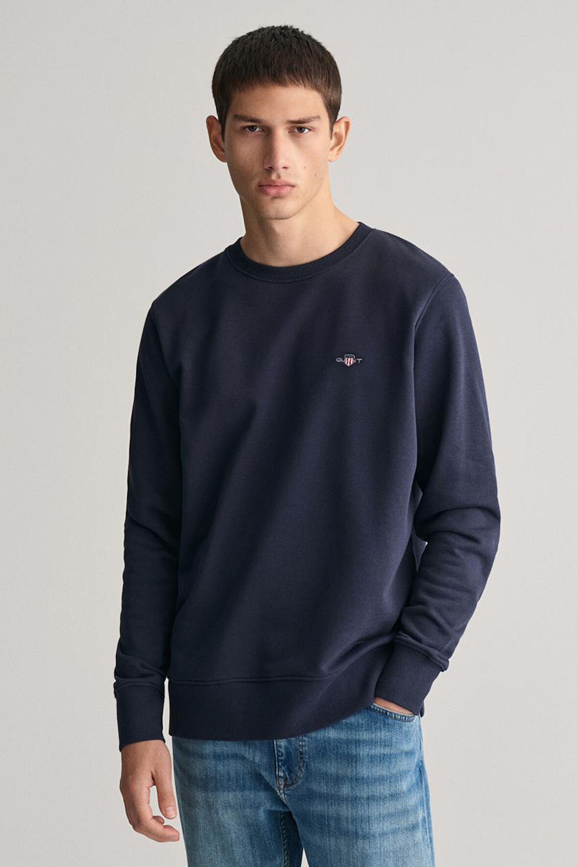 Erkek Bisiklet Yaka Sweatshirt - Lacivert | S