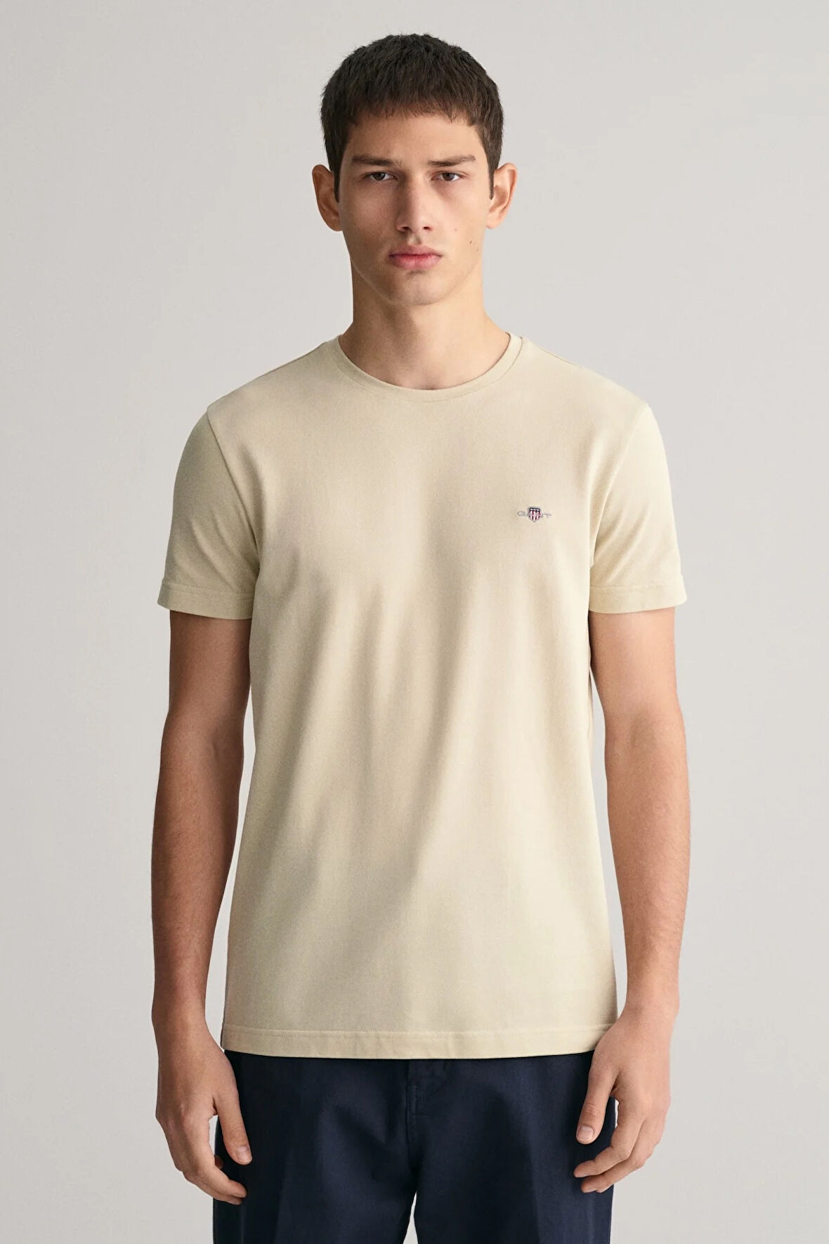 Erkek Gant Slim Fit Bisiklet Yaka Logolu T-shirt - Bej  | XXL