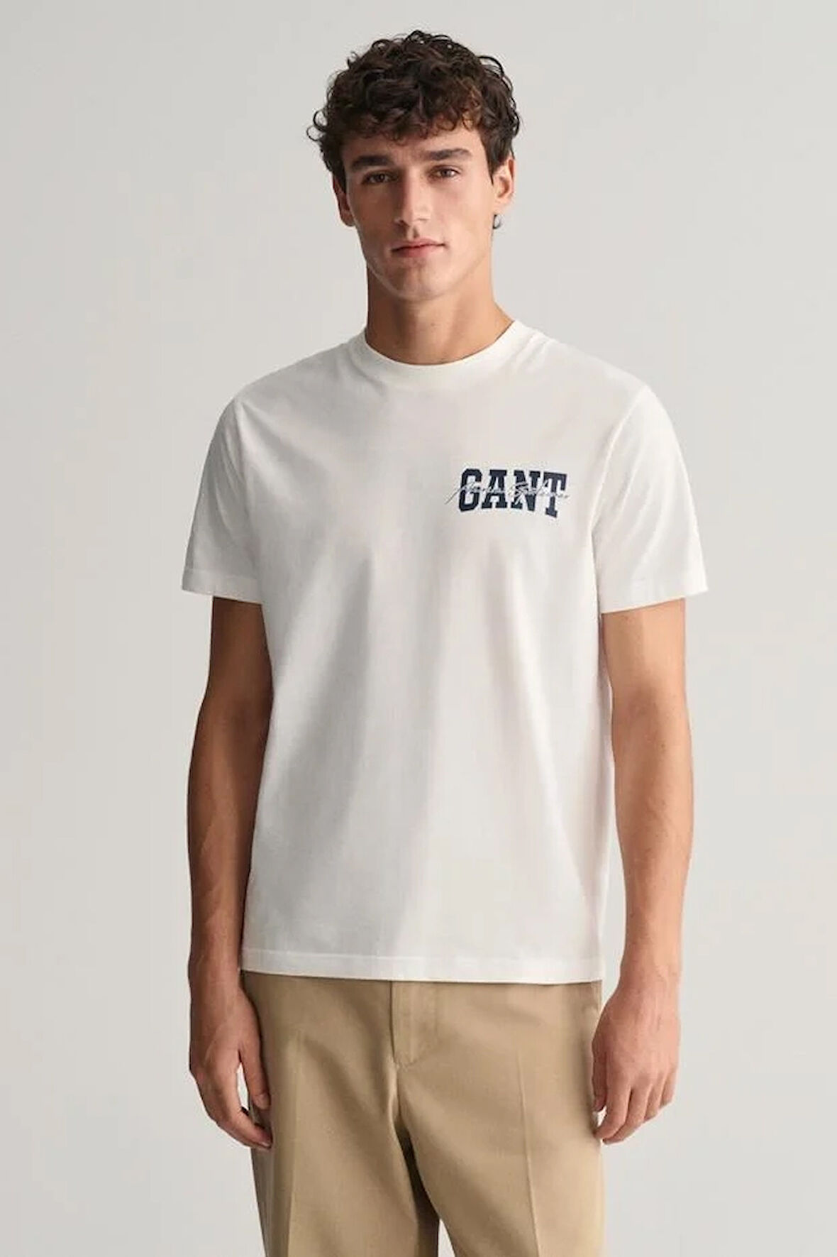 Erkek Gant Regular Fit Bisiklet Yaka Logolu T-shirt - Krem  | M