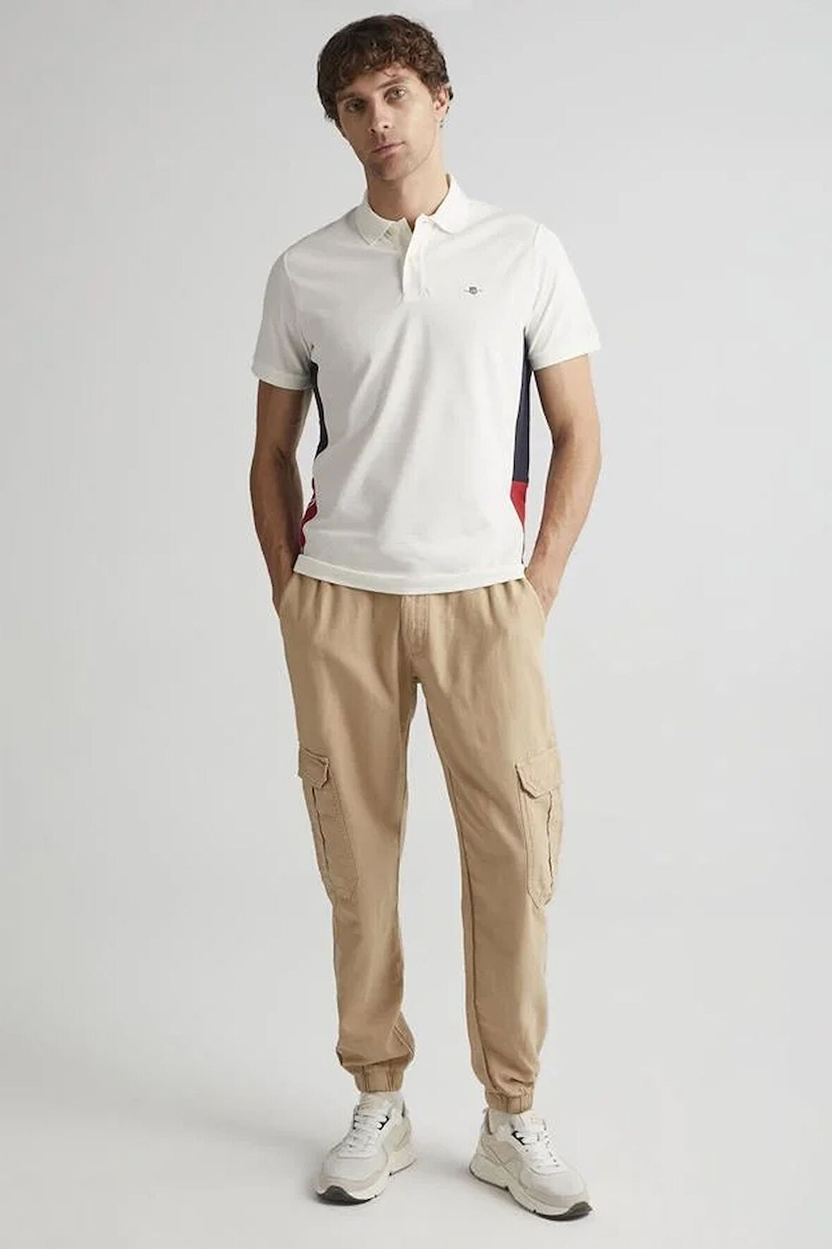 Erkek Gant Regular Fit Renk Bloklu Polo - Krem  | XL