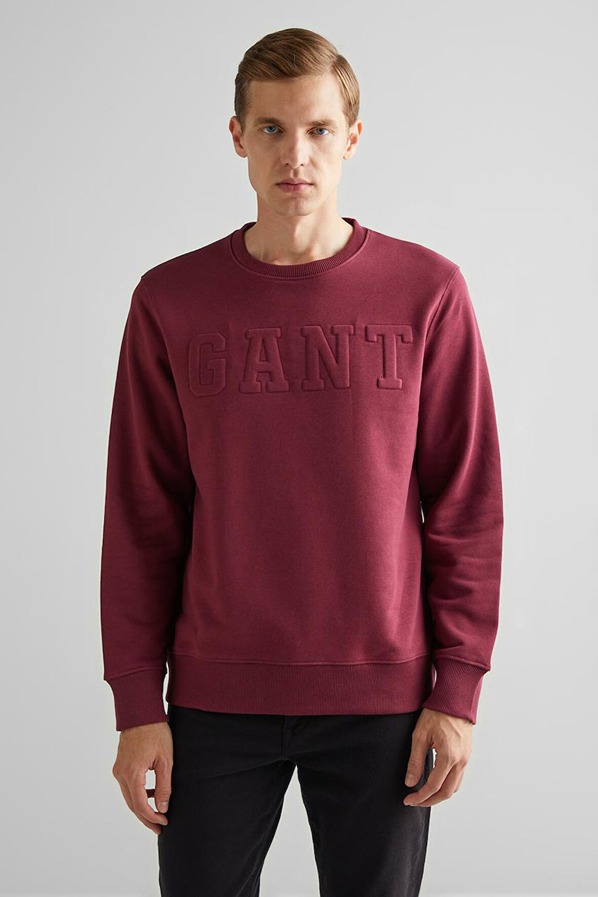 Erkek Bisiklet Yaka Logolu Sweatshirt - Bordo | S