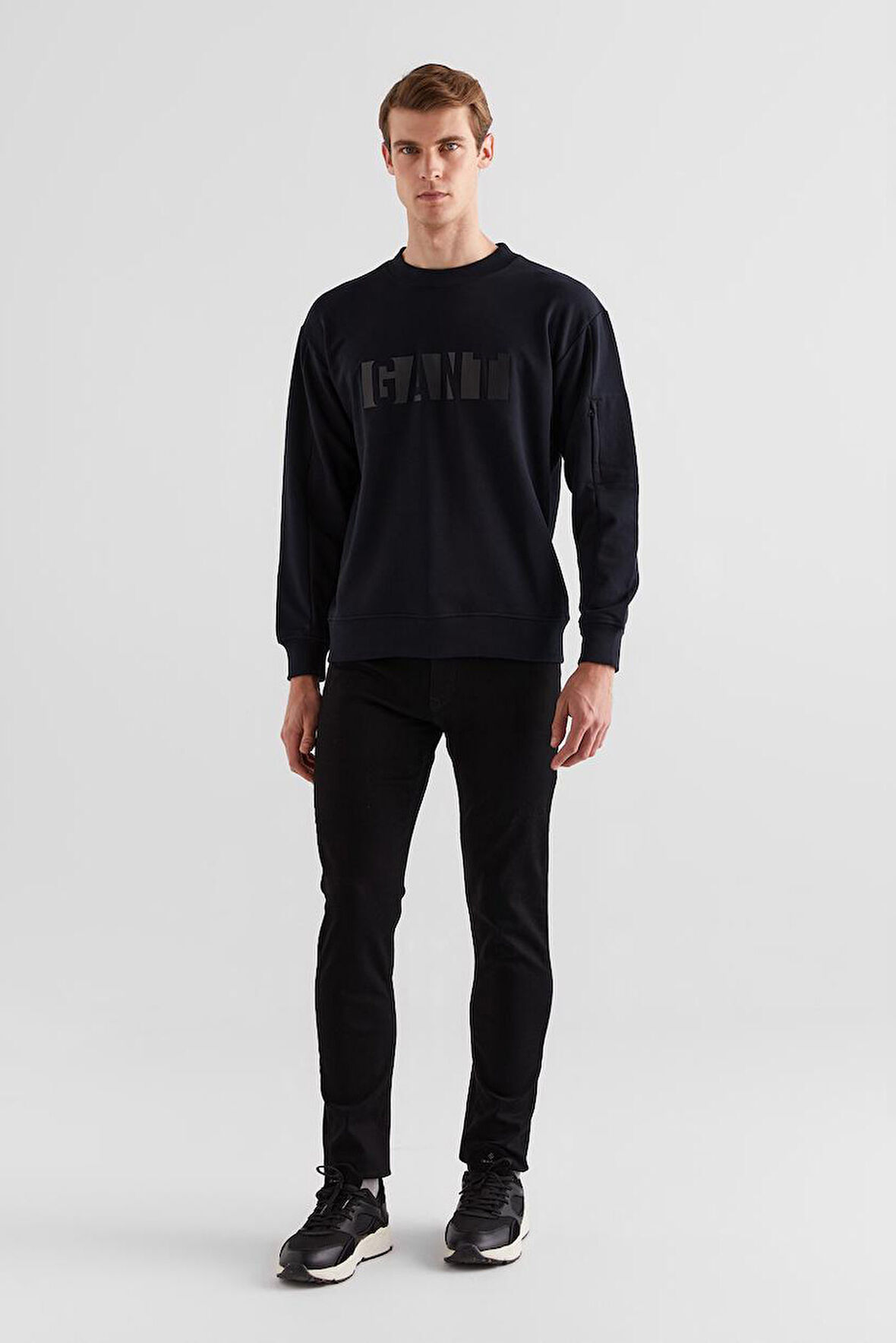 Erkek Relaxed Fit Bisiklet Yaka Logolu Sweatshirt - Siyah | XL