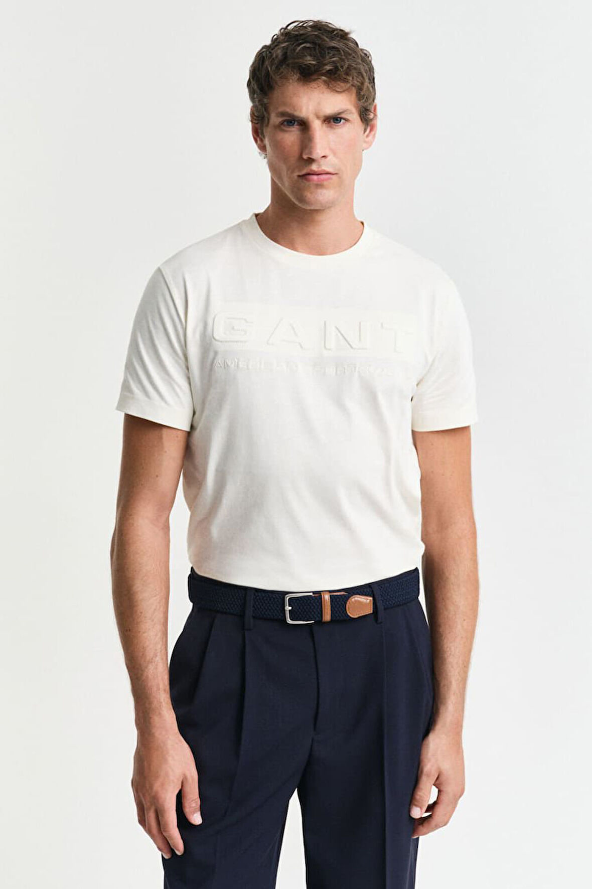 Erkek Embossed T-Shirt - Krem | M