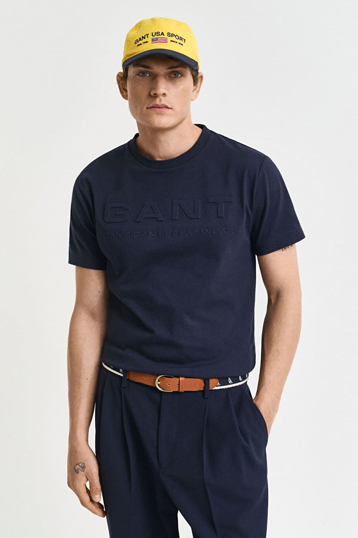 Erkek Embossed T-Shirt - Lacivert | XL
