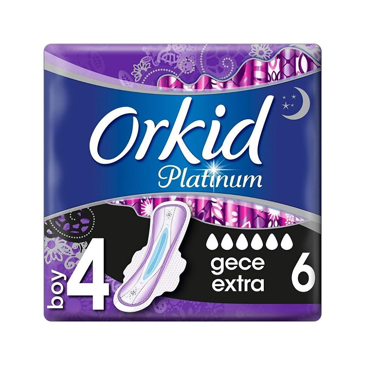 Orkid Platinum Hijyenik Ped Gece Extra Tekli Paket 6 Ped