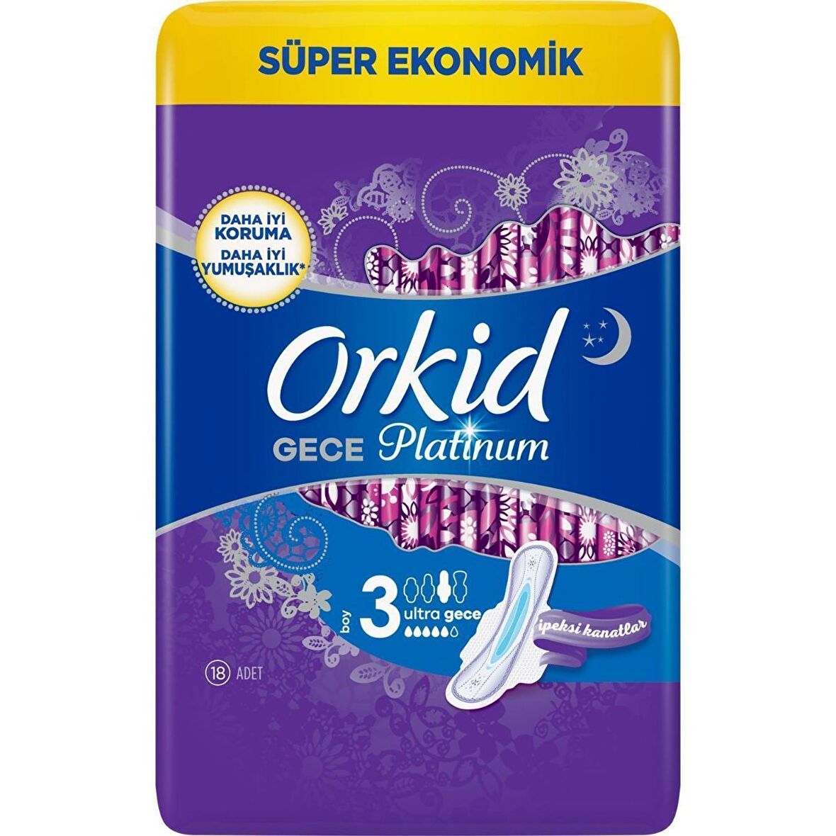 Orkid Platinum Hijyenik Ped Gece Süper Ekonomik Paket 16 Ped