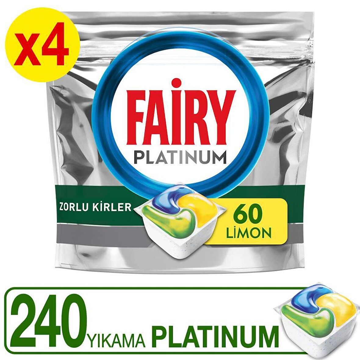 Fairy Platinum 240 Yıkama Bulaşık Makinesi Deterjanı Tableti / Kapsülü Limon Kokulu