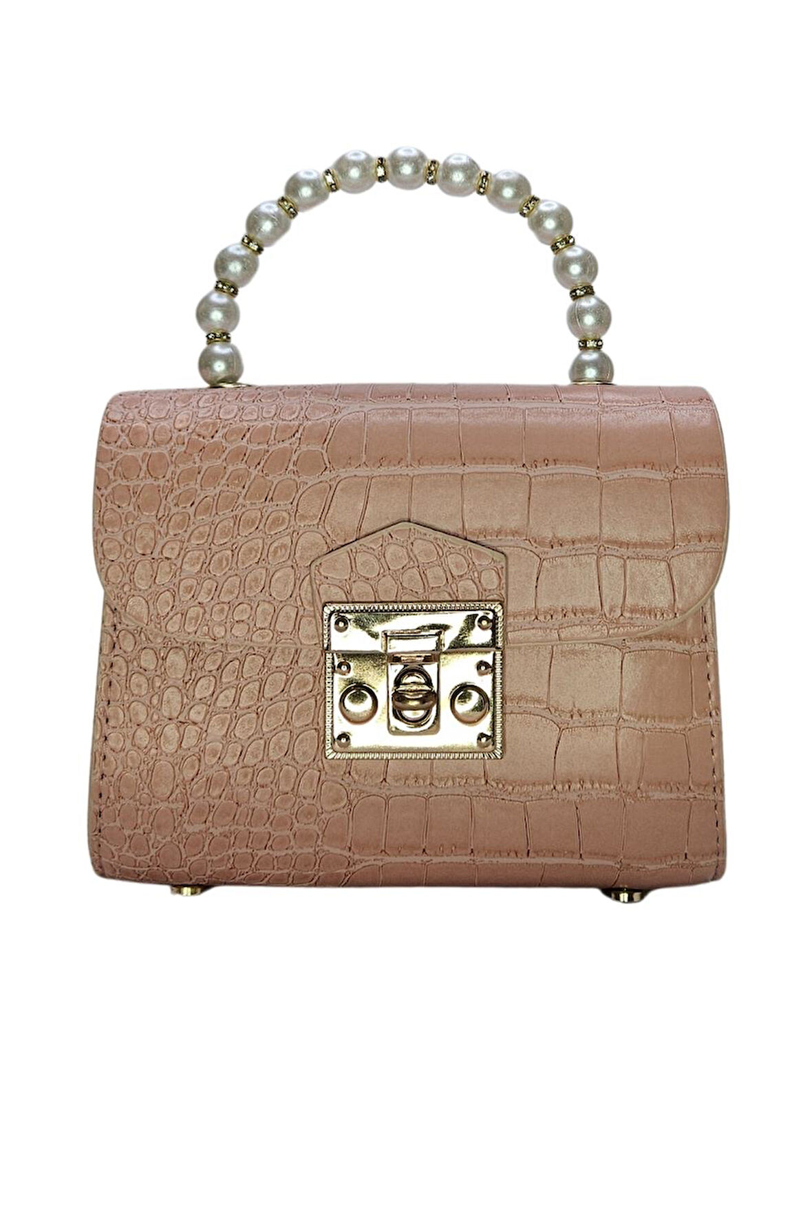 Vos Versa Kadın Gold Zincir Askılı El ve Omuz Çanta Krokodil Desenli
